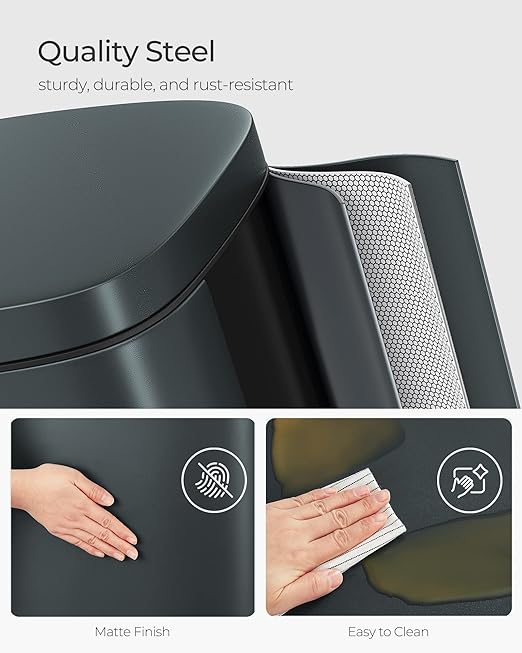 SONGMICS Trash Can with Lid, 8 Gallon Garbage Can, Stainless Steel Small Waste - Image 4