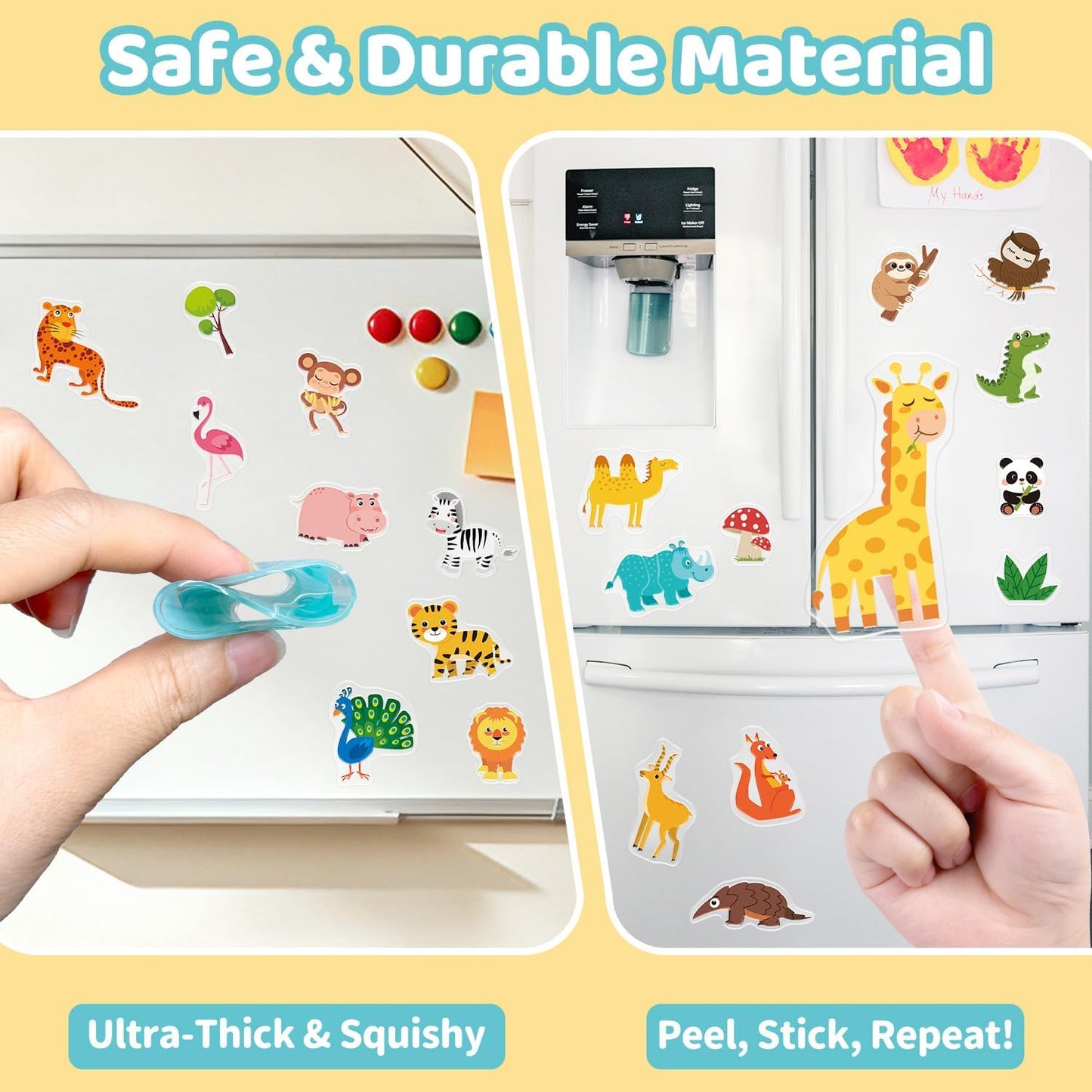 40PCS Animals Jelly Stickers for Kids, Safari Wildlife Window Clings for Toddlers Glass Windows, Thick Gel Clings Decals of Cute Lion Elephant, Removable Reusable Quiet Airplane Travel Toys