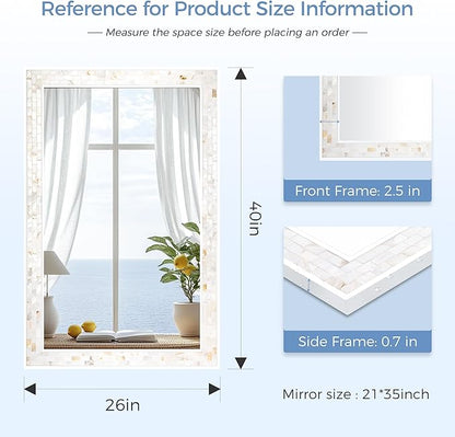 Tanmicoshomy 26 x 40 Inch Rectangle Wall Mirror, Natural Shell Framed - Image 3