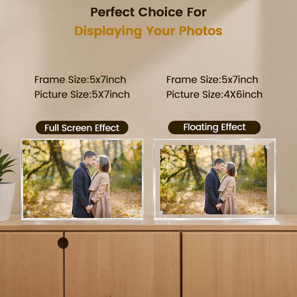 5x7 Acrylic Frames 2 Pack, Double Sided Magnetic Frames | Frameless Clear Photo Frames, Desktop Pictures Display
