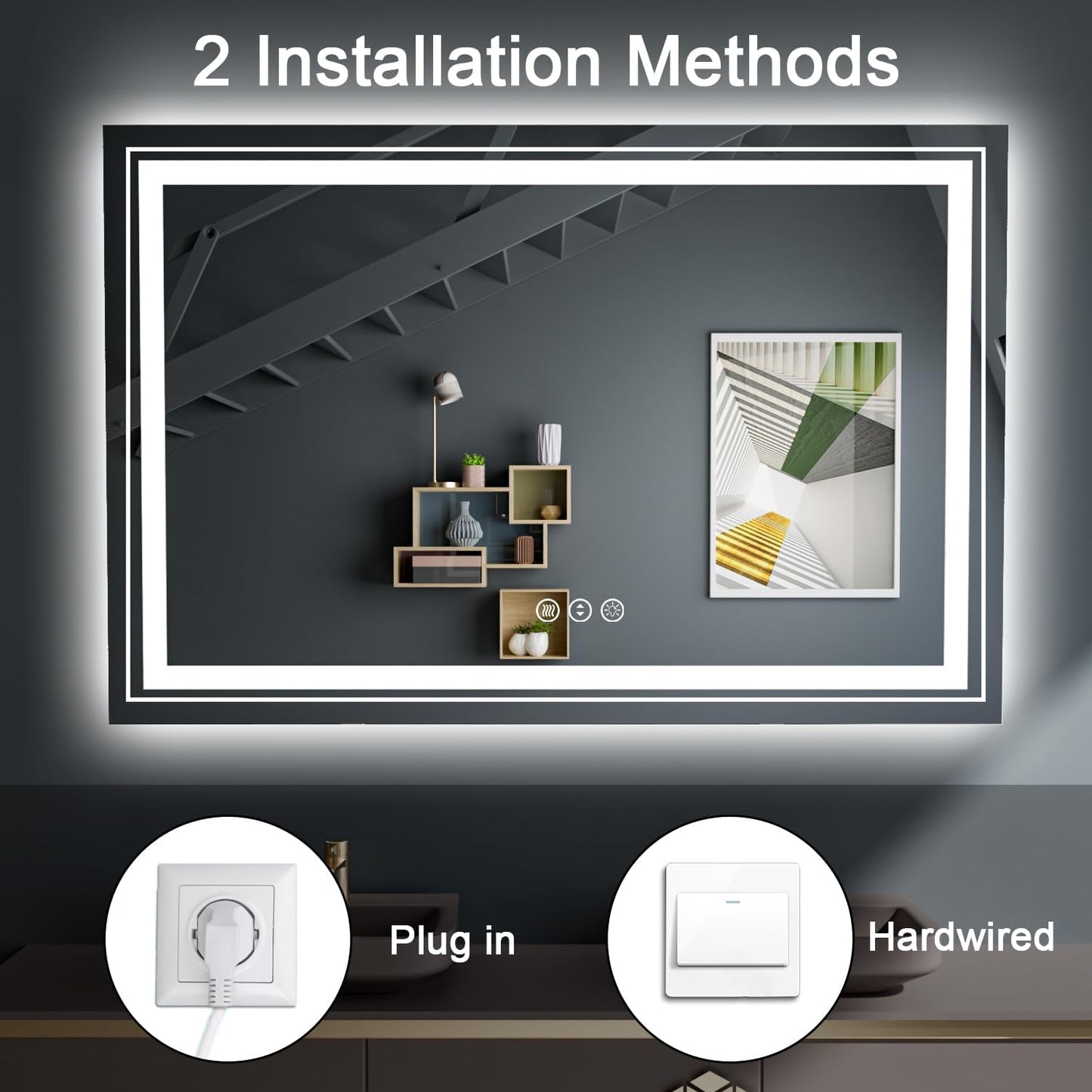 Snowdool 23x35 LED Bathroom Mirror with Front and Backlight, Dimmable Lighted Bathroom Vanity Mirror with Anti-Fog, Memory Function,Tempered Glass(Horizontal/Vertical) | Front and Backlit, Dimmable, Anti-Fog, Tempered Glass