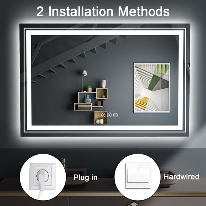 Snowdool 23x35 LED Bathroom Mirror with Front and Backlight, Dimmable Lighted Bathroom Vanity Mirror with Anti-Fog, Memory Function,Tempered Glass(Horizontal/Vertical) | Front and Backlit, Dimmable, Anti-Fog, Tempered Glass