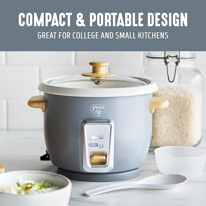GreenLife Rice Cooker with Removable PFAS-Free Ceramic Nonstick Pot, 3-Cups - Image 3