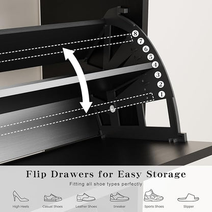 Shoe Storage Cabinet with 2 Flip Drawers & Adjustable Shelves, Freestanding - Image 3