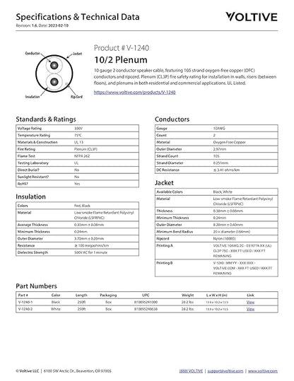 Voltive 10/2 Speaker Wire, Plenum CL3P, 250ft - Image 6