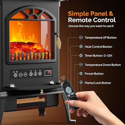 ROVSUN 1500W Electric Fireplace Stove, 22.4" H Freestanding Heater w/Remote - Image 4