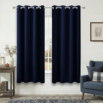 Navy Blue Black Out Curtains 63 Inch Long 2 Panels Burg, Thermal Insulated Pair by KOUFALL