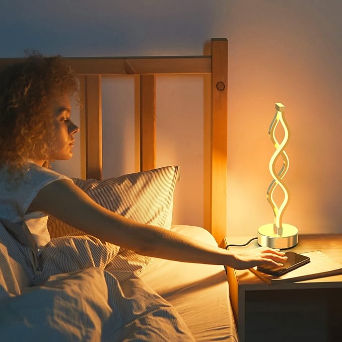 NUÜR Silver Lamps for Bedrooms Set of 2, Small Table Lamp, 3 Colour Temperature - Image 3