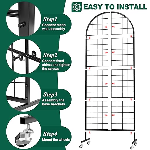 Asee'm Grid Wall Panels Display Stand 2' x 5.2' FT Black Movable Wire Grid Wall - Image 3