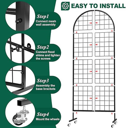 Asee'm Grid Wall Panels Display Stand 2' x 5.2' FT Black Movable Wire Grid Wall - Image 3