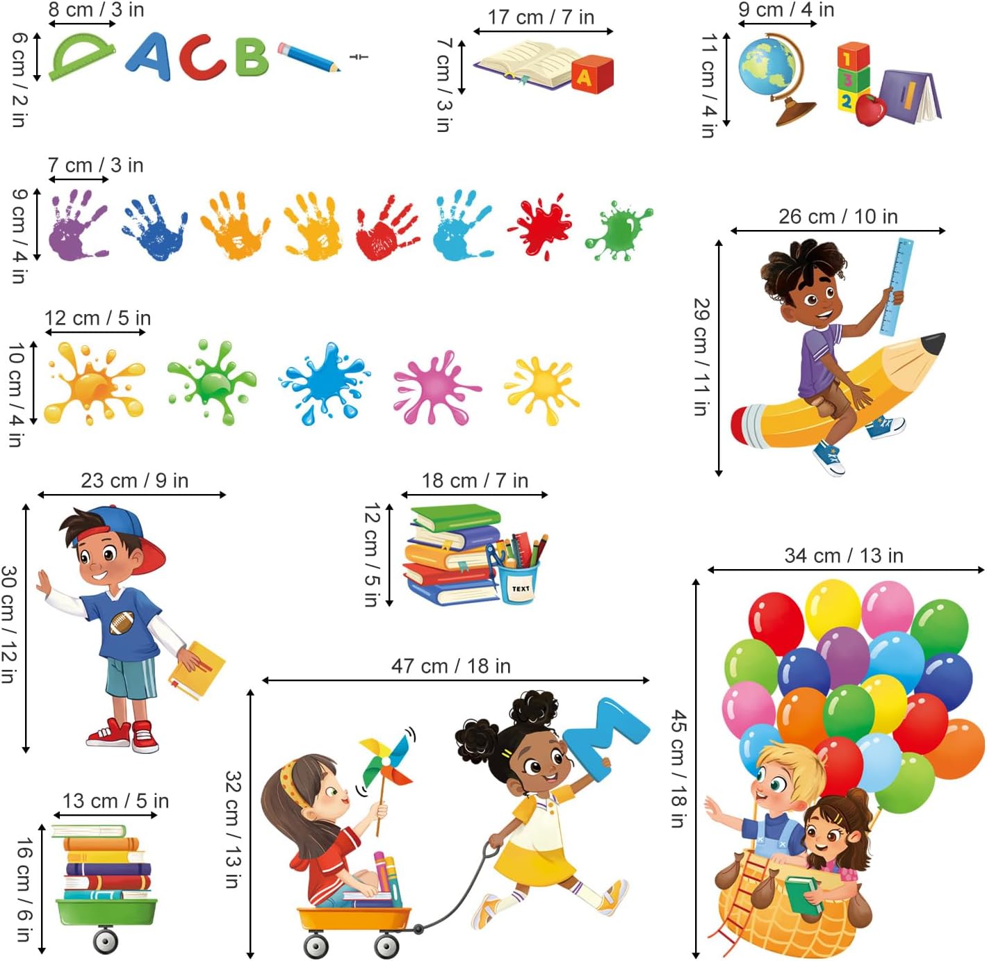 decalmile Reading Corner Balloon Kids Handprint Wall Decals Stickers