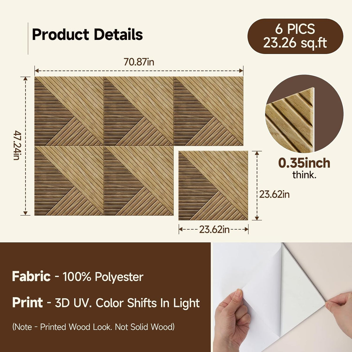 INMOZATA Acoustic Wall Panels, 23.62"x23.62" Oak Sound Absorbing Pa...