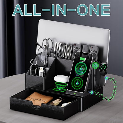 Black PU Leather Multi-Device Charging Station - Image 4