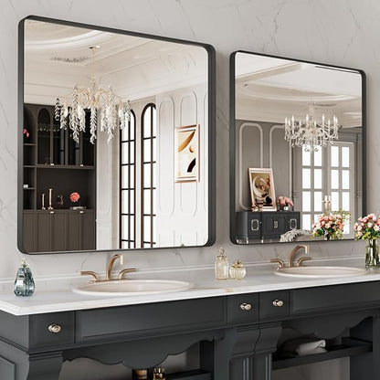 LOAAO 32X32 Inch Black Metal Framed Bathroom Mirror - Image 4