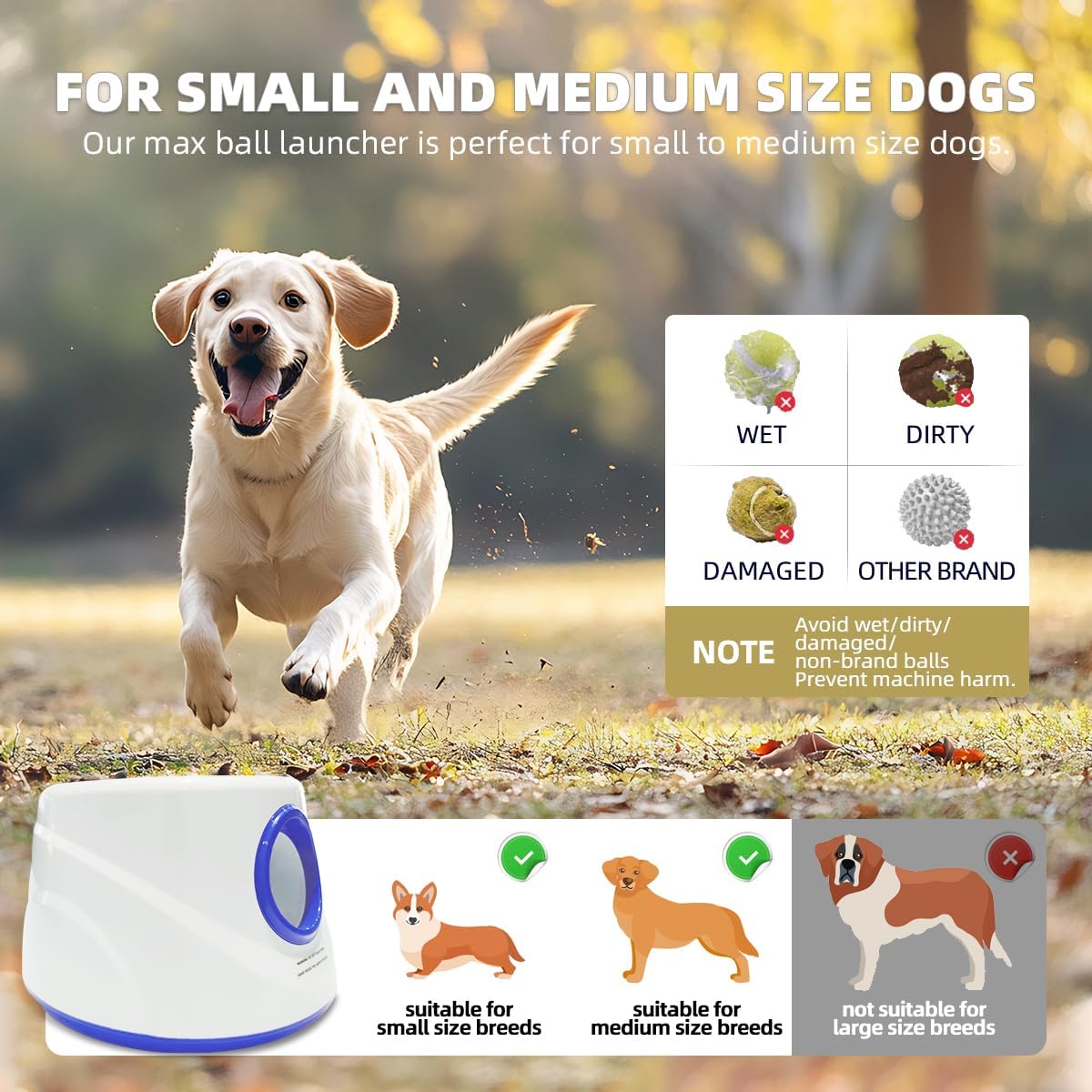 automatic dog ball launcher-small silent dog ball thrower showing dimensions