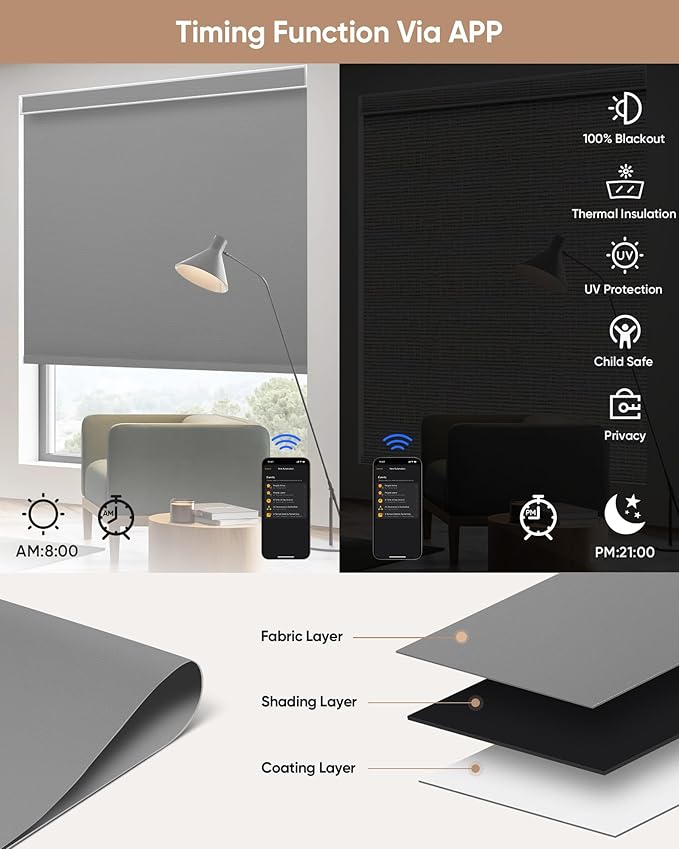 Kincmo Motorized Blinds with Remote, 100% Blackout Motorized Roller Shades Work - Image 4