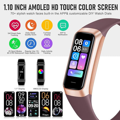 Fitness Tracker with 24/7 Heart Rate Blood Oxygen Sleep Monitor, 1.1" AMOLED - Image 2