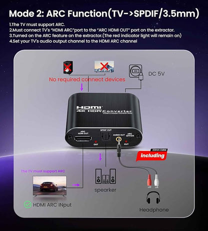 avedio Links HDMI ARC Audio Extractor Converter 4K@60Hz, HDMI to Optical - Image 4