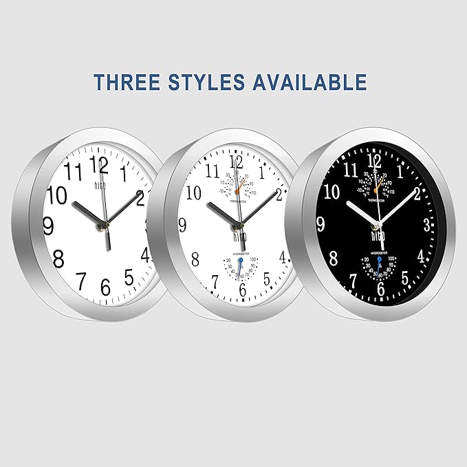 HITO 10 Inch Silent Wall Clock Battery Operated Non Ticking Glass Cover Silver - Image 2