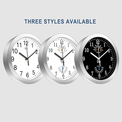 HITO 10 Inch Silent Wall Clock Battery Operated Non Ticking Glass Cover Silver - Image 2