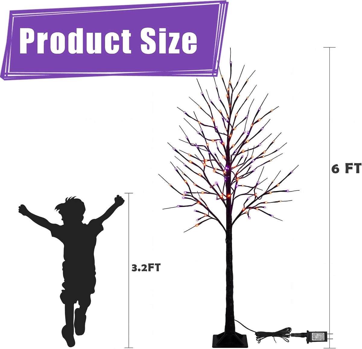 Dazzle Bright 2 Pack Halloween Lighted Up Birch Tree, Total 96 LED Purple and...