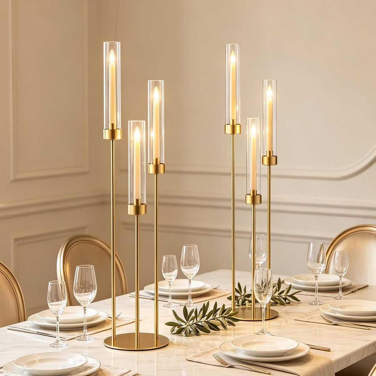 2pcs Gold Candelabra for Table Centerpieces, 33.8'' Tall 3 Arm Candle...