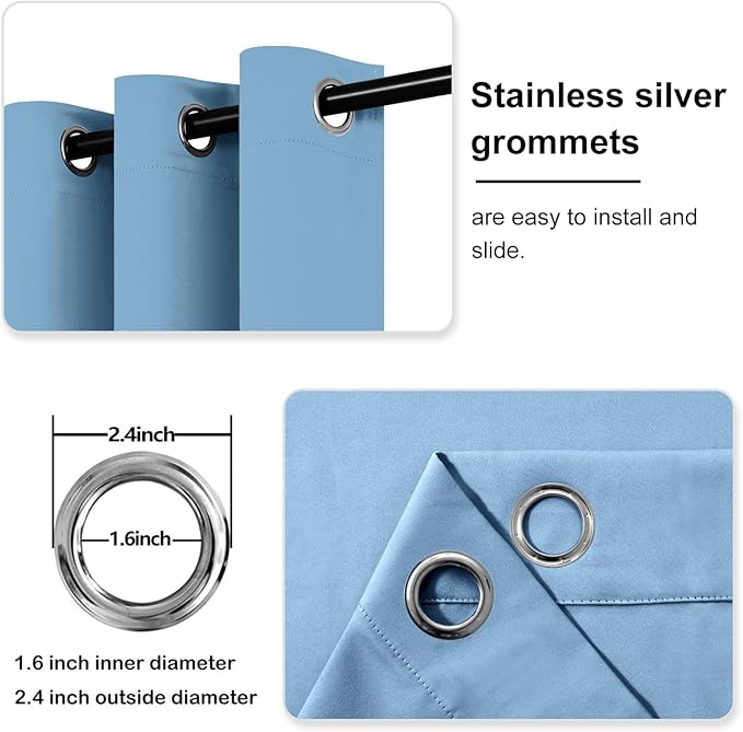 DWCN Light Blue Thick Blackout Curtain, Room Darkening Thermal Insulated - Image 4