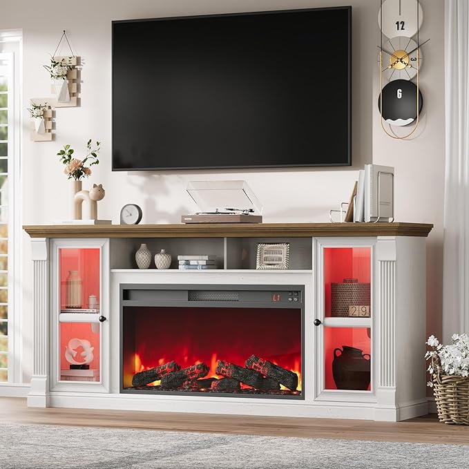 Farmhouse Fireplace TV Stand Up to 80" TVs, Media Console - Image 2