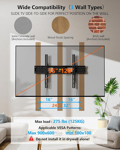 FORGING MOUNT Heavy Duty Fixed TV Wall Mount Holds up to 275Lbs - Image 3