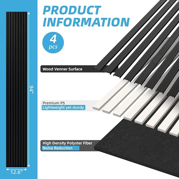 Art3d 4-Piece 94 x 12.6 Inch Acoustic Lightweight Slat Wall Panel - Image 6