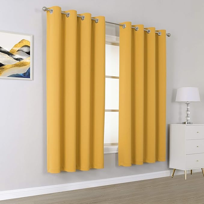 DUALIFE Mustard Yellow Curtains 52 X 63 Inch Set of 2 Panels Room Darkening - Image 2