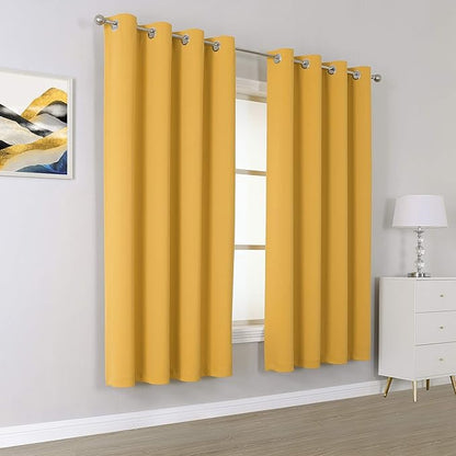 DUALIFE Mustard Yellow Curtains 52 X 63 Inch Set of 2 Panels Room Darkening - Image 2