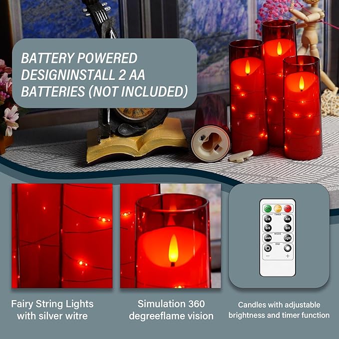 Flameless Candles with Embedded Star String, Battery Operated LED Pillar - Image 6