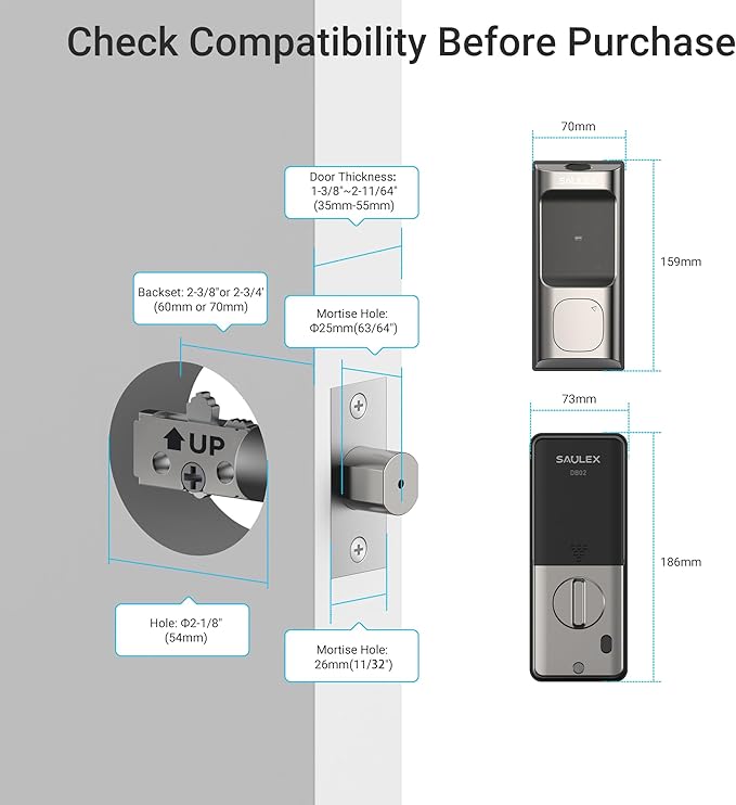 Saulex DB02 Smart Lock, Built-in Wi-Fi, 5-in-1 Keyless Entry Front Door Lock - Image 6
