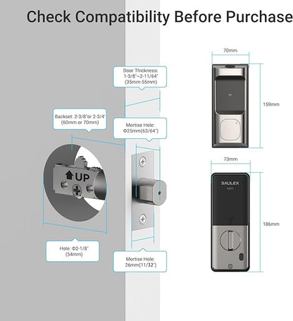 Saulex DB02 Smart Lock, Built-in Wi-Fi, 5-in-1 Keyless Entry Front Door Lock - Image 6