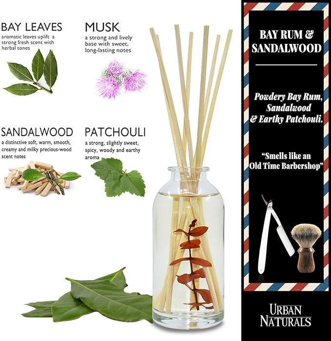 Urban Naturals Bay Rum & Sandalwood Reed Diffuser Scent Sticks Gift Set | - Image 6