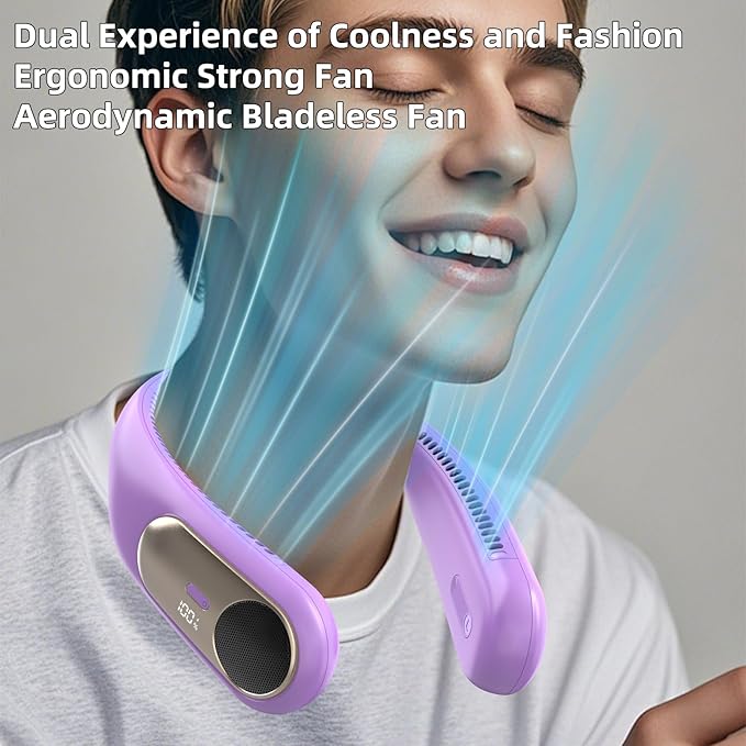 Portable Neck Fan, Personal Wearable Bladeless Fan, LED Display, 6000mAh USB - Image 7