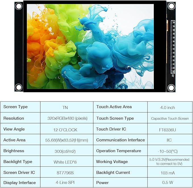Hosyond 4.0 Inch 320x480 TN Capacitive Touch Screen LCD Display Module SPI - Image 3
