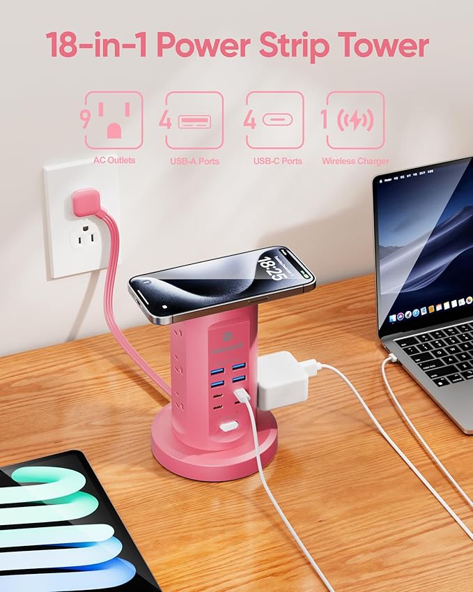 Power Strip Tower, kakyanill Surge Protector Tower 9 AC Outlets 8 USB, 6 Ft - Image 3