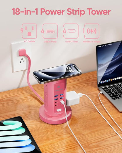 Power Strip Tower, kakyanill Surge Protector Tower 9 AC Outlets 8 USB, 6 Ft - Image 3