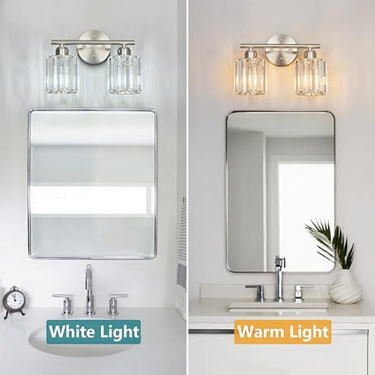 FDPBY Modern 2 Light Crystal Vanity Light, Brushed Nickel Vertical Bathroom - Image 2