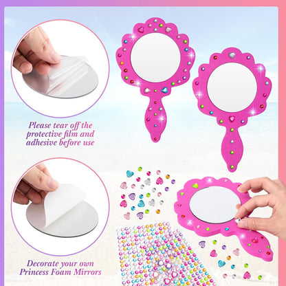 Geetery 20 Pcs Unbreakable Kids Mirror DIY Decorate Your Own Princess Mirror Mermaid Foam Small Crafts Princess Party Decorations(Pink)