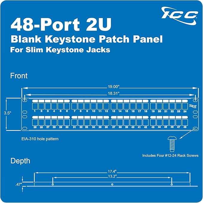 ICC 48 Port Blank Keystone 2U Patch Panel - Image 7