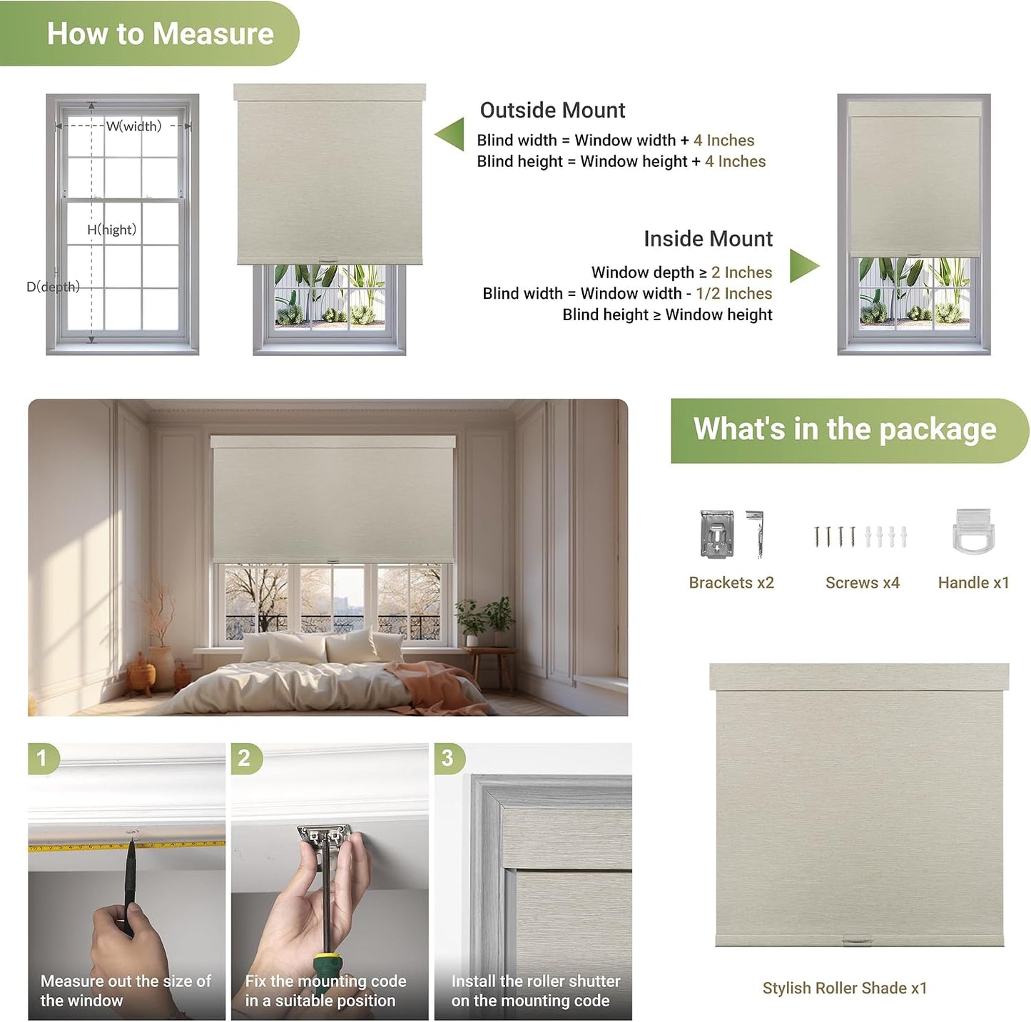 Blackout Roller Shades for Indoor Windows, Cordless Jacquard Fabric-Matched Roller Blinds, Easy to Install Privacy UV Protection Roll Up Blinds for Home Office, Beige, 58.5" W x 64" H