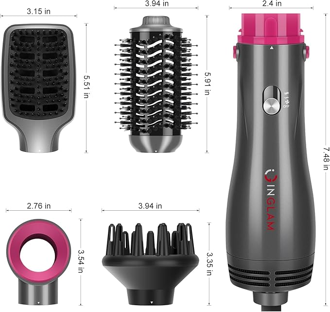 IG INGLAM 4 in 1 Hot Air Brush, Negative Ion Detachable Hair Styler & Volumizer - Image 5