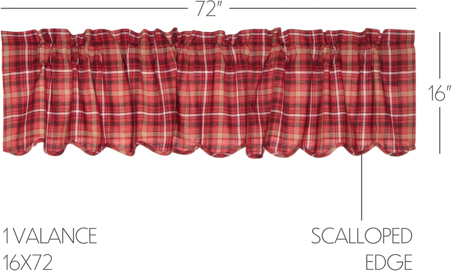 VHC Brands Rustic Red Plaid Braxton Scalloped Curtain for Kitchen & Dining Room Valance 16x72
