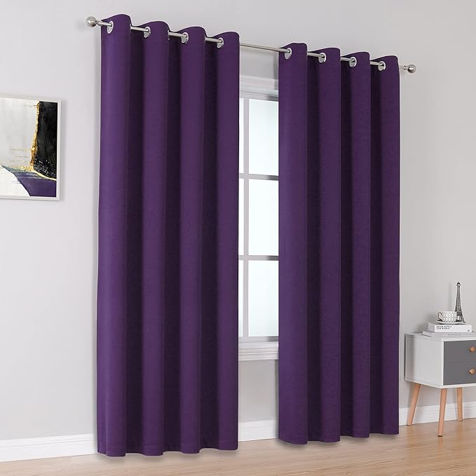 DUALIFE Purple Blackout Curtains 84 Inches Long 2 Panels Grommet Curtains - Image 2