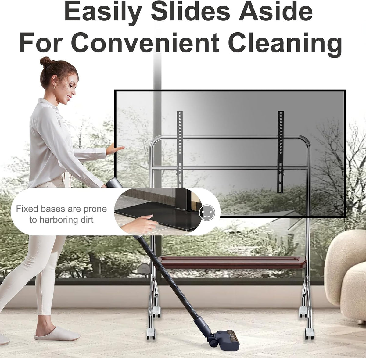Easel Rolling TV Stand for 32-75" TVs, Stainless Steel TV Cart with Shelf