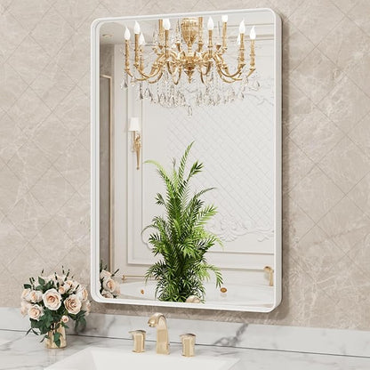 LOAAO 32x36 Inch White Metal Framed Bathroom Mirror - Image 4