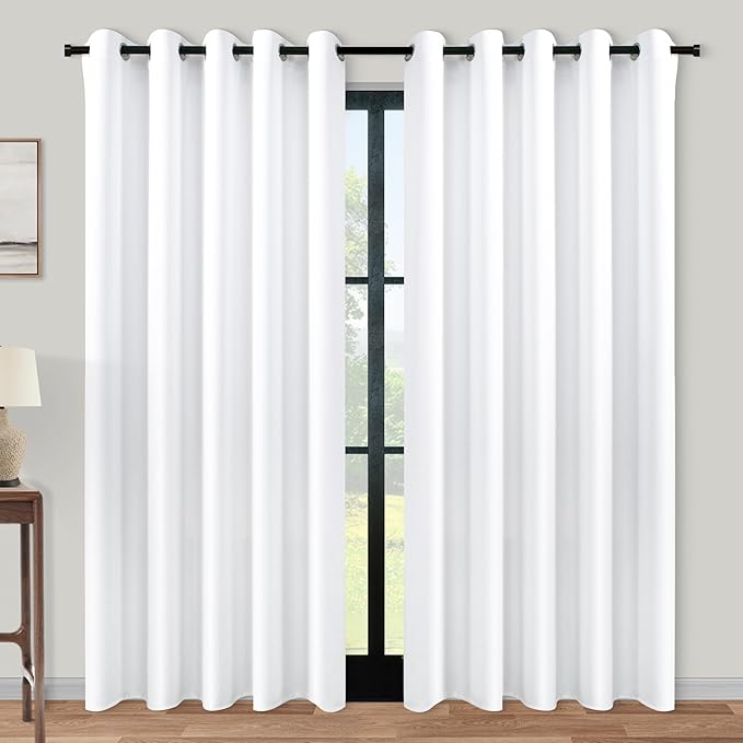 KOUFALL White Curtains for Living Room, 84 Inches Long Room Darkening Extra 72 by KOUFALL